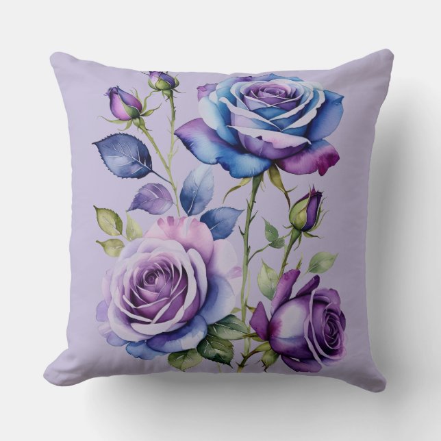 Blaue und violette Rose (lila) Kissen (Vorderseite)