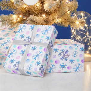 Blaue und violette Schneeflocken Moderne weiße Wei Geschenkpapier