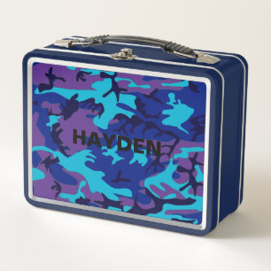 Blaue und violette Tarnung Lunchbox mit Namen