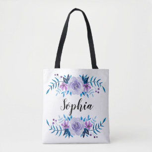 Blaue und violette Wasserfarbe Blumenkranz mit ind