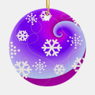 Blaue und violette Wirbel und Schneeflocken Keramik Ornament
