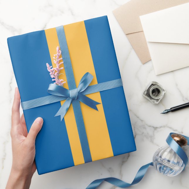 Blaue und warme gelbe Streifen Umschlagpapier Geschenkpapier (Schenken)