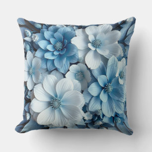 Blaue und weiße 3D-Blumen Kissen