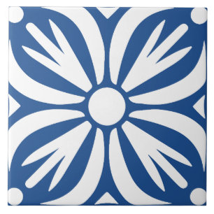 Blaue und weiße abstrakte floral geometrische fliese