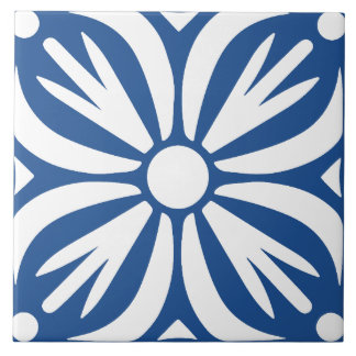 Blaue und weiße abstrakte floral geometrische fliese