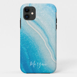 Blaue und weiße Achat-Optik Glitter, DIY-Name Case-Mate iPhone Hülle