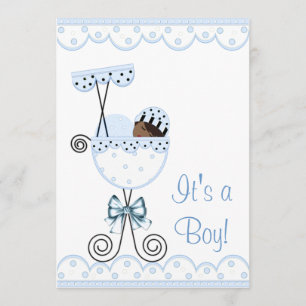 Blaue und weiße afroamerikanische Babyshower für e Einladung