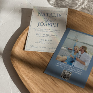 Blaue und weiße alte Geld-Foto-QR-Code-Hochzeit Einladung