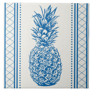 Blaue und weiße Ananas-Silhouette Fliese