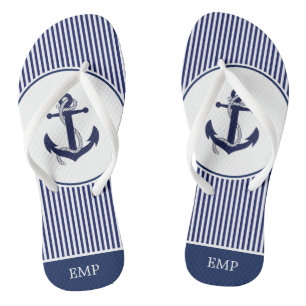 Blaue und weiße Anker und Streifen  Flip Flops