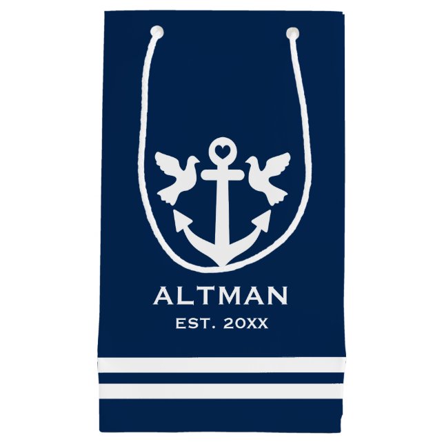 Blaue und weiße Ankernacht Hochzeitsgeschenk Kleine Geschenktüte (Vorderseite)