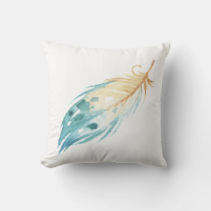 Blaue und weiße Aquarellfarben-Federdesign Kissen