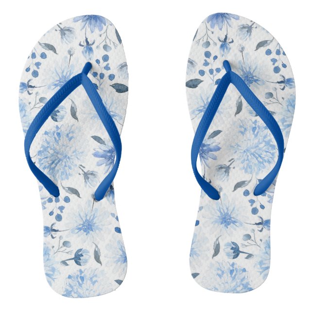 Blaue und weiße Aquarellfarben Floral Gedreht Flop Flip Flops (Fußbett)