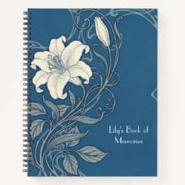 Blaue und Weiße Art Nouveau Lilie Notizbuch