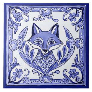 Blaue und weiße asiatische Volkskunst mit Fuchs-Mo Fliese