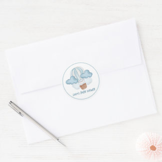 Blaue und weiße Babyparty zum Thema Tiere - editie Runder Aufkleber