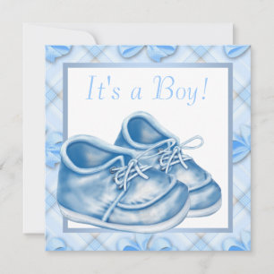 Blaue und weiße Babyschuhe Jungen Dusche Einladung