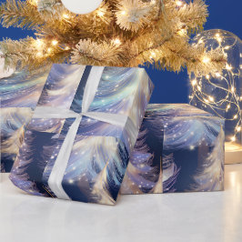 Blaue und weiße Bäume Moderne Weihnachten Geschenkpapier