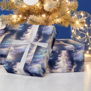 Blaue und weiße Bäume modernes Weihnachten Geschenkpapier