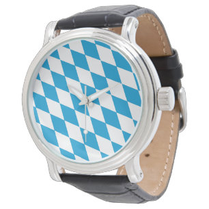 Blaue und weiße Bayern-Diamant-Flaggenmuster Armbanduhr