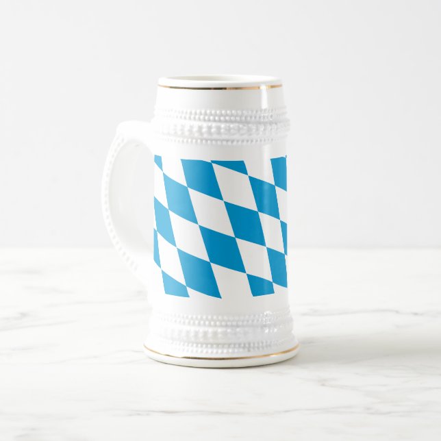 Blaue und weiße Bayern Diamantflagge Bierglas (Vorderseite Links)