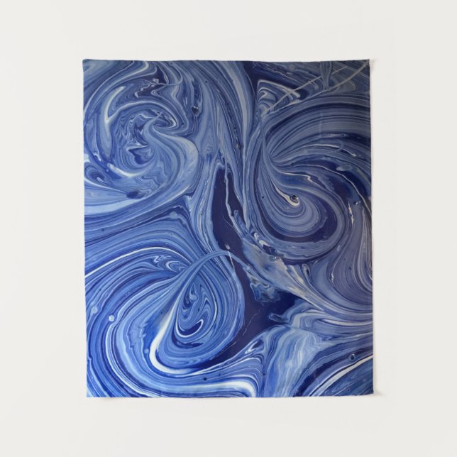 Blaue und weiße Bilder Wandteppich (Vorderseite)