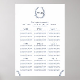 Blaue und weiße Blätter im Hochzeitsstift Poster