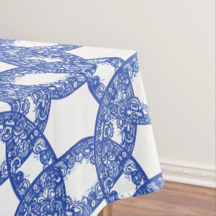 Blaue und weiße blaue Grenz-Muster Tischdecke