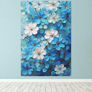 Blaue und weiße blühende florale abstrakte Wandkun Leinwanddruck