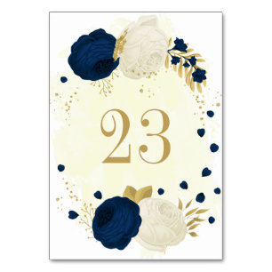 Blaue und weiße Blume Goldhochzeit Tischnummer