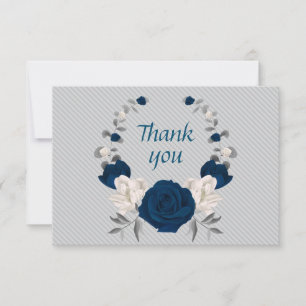 Blaue und weiße Blume graue Blätter Dankeskarte