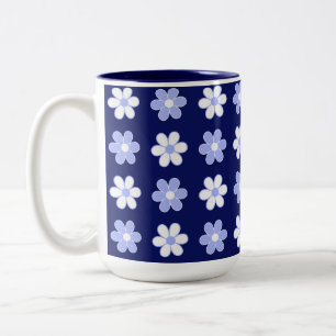 Blaue und weiße Blume-Muster auf Navy Blue Zweifarbige Tasse