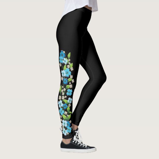 Blaue und weiße Blumen auf Rebe-Leggings Leggings (Rechts)