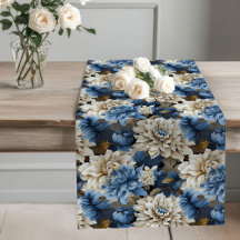 Blaue und weiße Blumen Chic Tischläufer