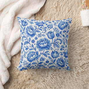 Blaue und weiße Blumen-Eleganz Kissen