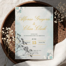 Blaue und weiße Blumen-Hochzeitseinladung