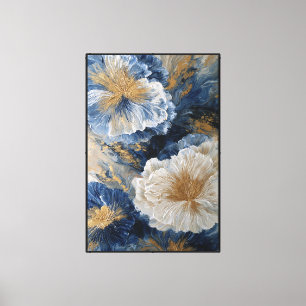 Blaue und weiße Blumen mit goldenen Zentren Abstr Leinwanddruck