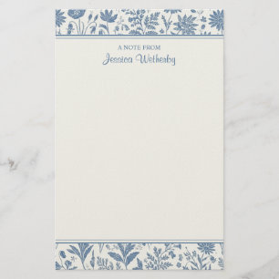 Blaue und weiße Blumen-Toile-Muster personalisiert Briefpapier