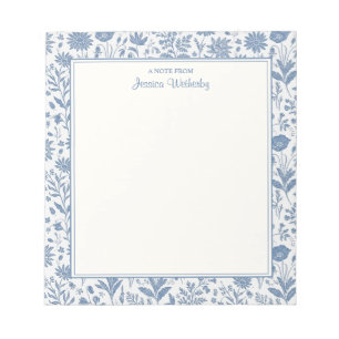 Blaue und weiße Blumen-Toile-Muster personalisiert Notizblock
