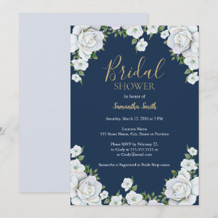 Blaue und weiße BlumenBrautparty Einladung