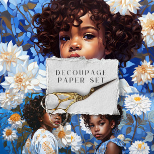 Blaue und weiße Blumengemälde-Dekoupage-Papierset Geschenkpapier Set