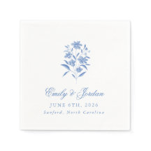 Blaue und weiße Blumenhochzeitsservietten