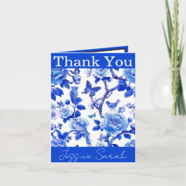 Blaue und weiße Blumenpracht Dankeskarte