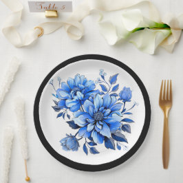 Blaue und weiße Blumenpracht Pappteller