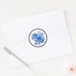 Blaue und weiße Blumenpracht Runder Aufkleber