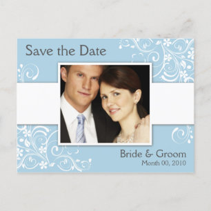 Blaue und weiße BlumenSave the Date Foto-Postkarte Ankündigungspostkarte