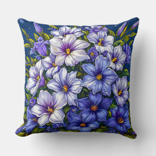 Blaue und weiße Blüten Kissen