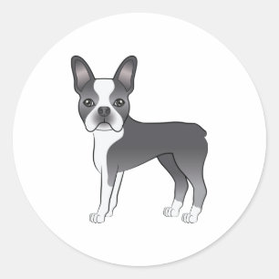 Blaue und weiße Boston-Terrier-Hund-Illustration Runder Aufkleber