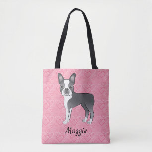 Blaue und weiße Boston-Terrier-Hunde auf rosa Herz