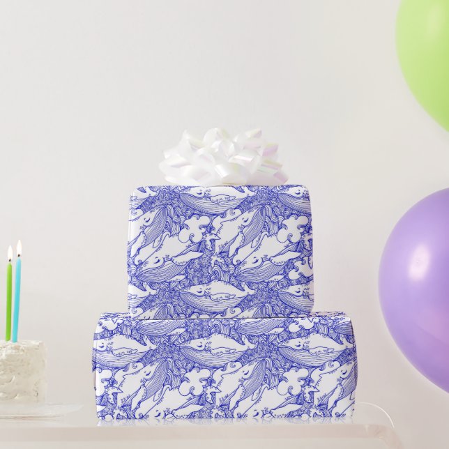 Blaue und weiße Buckelwale Geschenkpapier (Partygeschenke)
